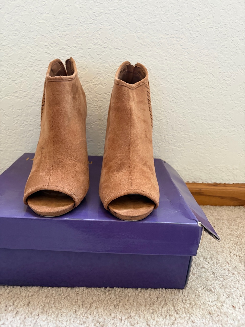 Steve Madden Tan Suede Peep Toe Ankle Boots